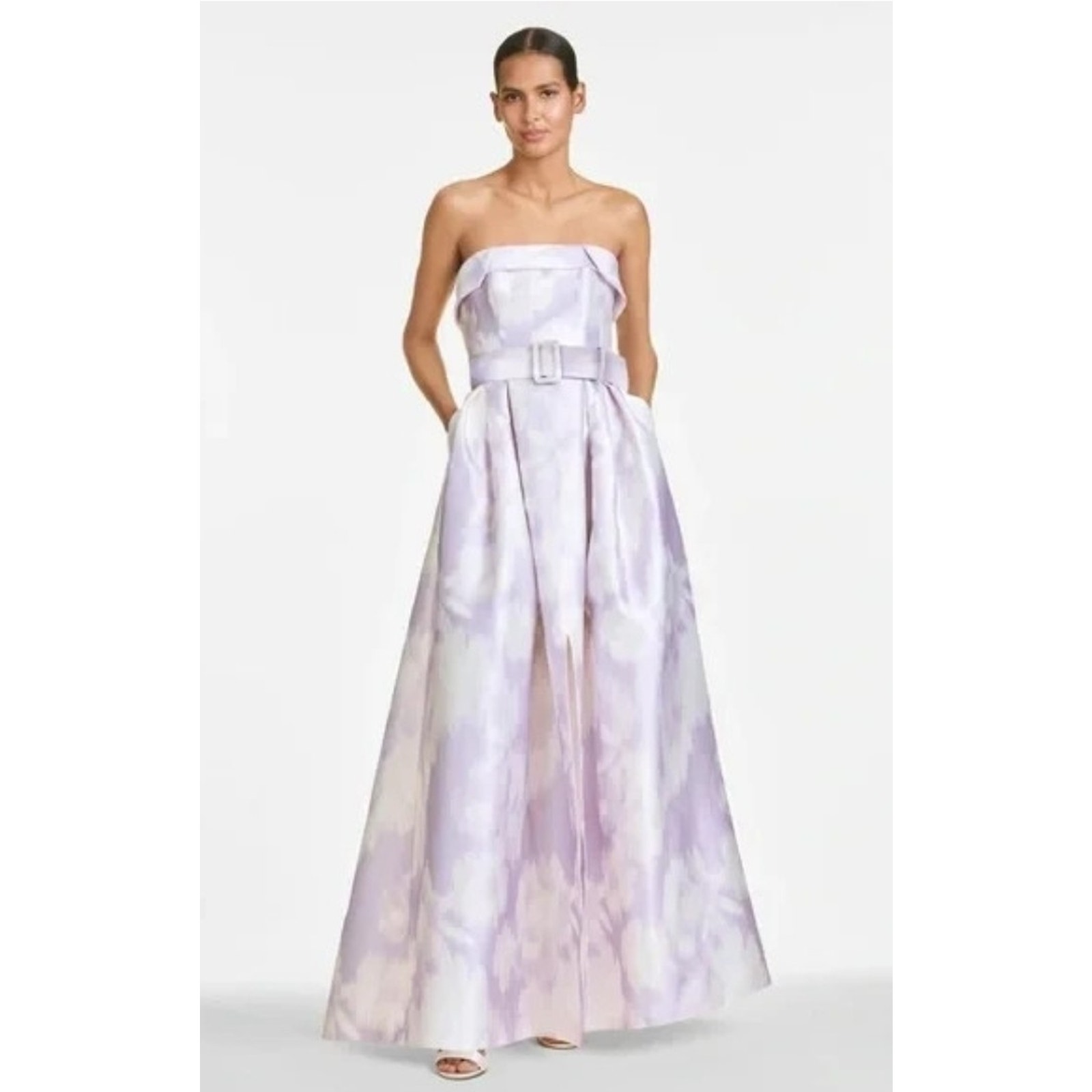 Sachin & Babi Brielle Gown Violet Ice Ikat Floral Strapless Mikado Maxi Dress 0